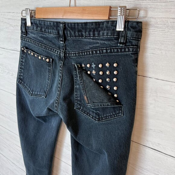 Obey Propaganda Jeans SZ 28X34 Blackish Blue Debbie Fit Low Waist Skinny Studs - Picture 13 of 14